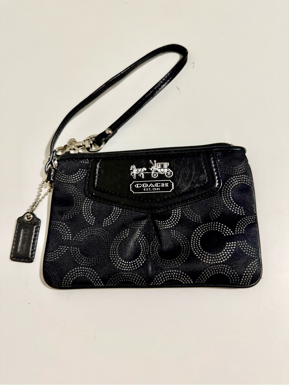 Coach Black Signature Wristlet Womens Y2K Dot Op Art Horse Carriage Clutch